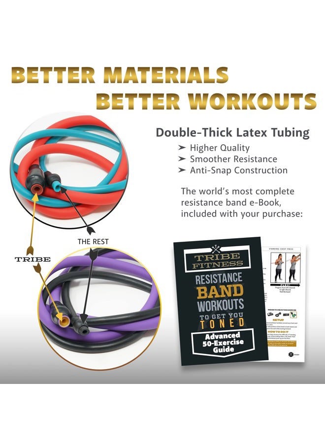 TRIBE Single Resistance Bands Set, Exercise Bands, Workout Bands with Fitness Band, Handles, Door Anchor & eBook for Resistance Training, Physical Therapy, Gym & Home Workout Gear. One Single Band Set - Image 3