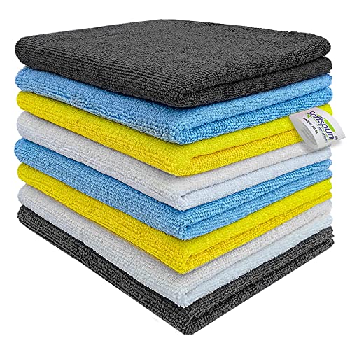 SOFTSPUN Microfiber Basics Cleaning Cloths, 8 pcs 40x40cms 220GSM Multi-Color Highly Absorbent, Lint and Streak Free, Multi - Purpose Wash Cloth for Kitchen, Car, Window, Stainless Steel - Image 1
