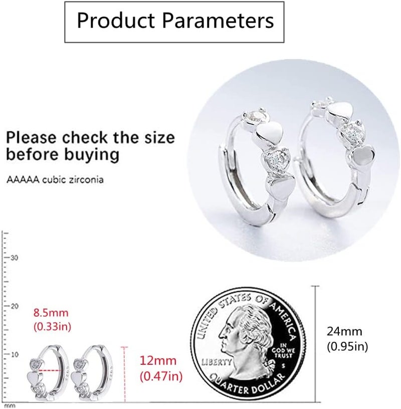 Dtja Double Love Heart Cubic Zirconia Sleeper Small Hoop Earrings for Women Teen Girls Cartilage Tiny Cute CZ Huggie Hoops Hypoallergenic for Sensitive Ear - Image 5