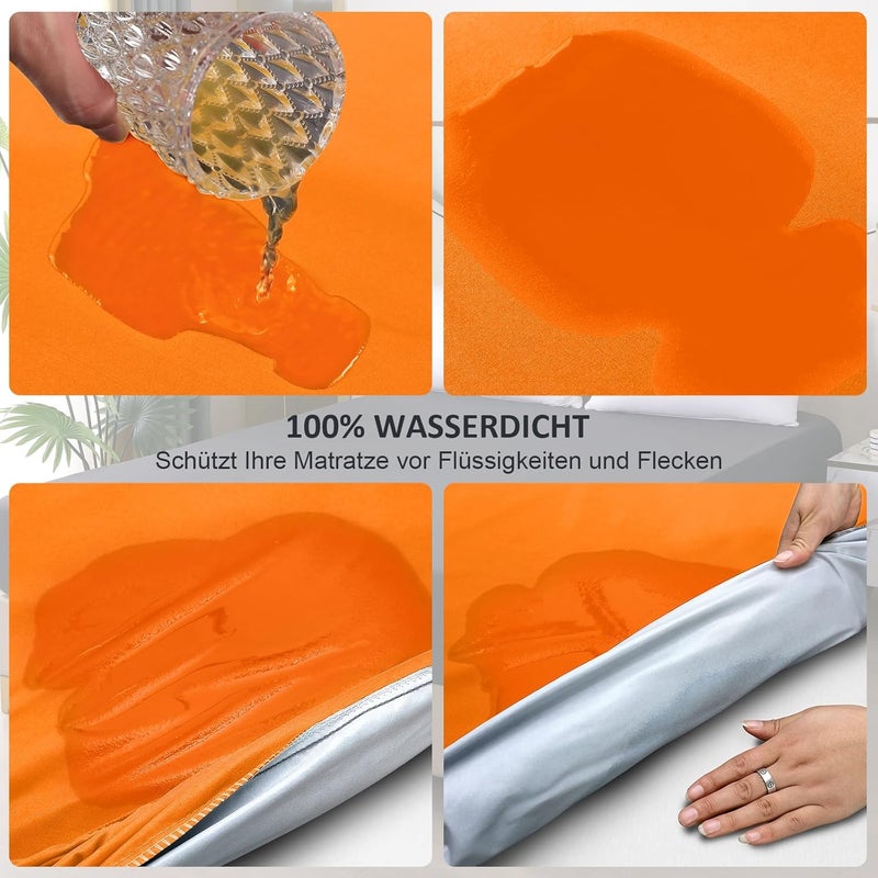 ohano Waterproof Mattress Protector 90 x 200 cm Fitted Sheet, Waterproof and Breathable Mattress Cover, Incontinence Pad, Moisture Protection, Fitted Sheet, for All Seasons, Orange - Image 2