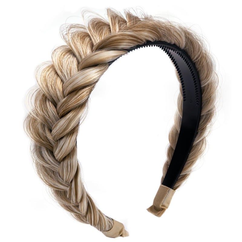 TOECWEGR Braided Headband WithTooth Wide Braid Messy Hair Hoop WomenFashion Hair Accessories (Light Golden Brown Mixed Bleach Blonde) - Image 2