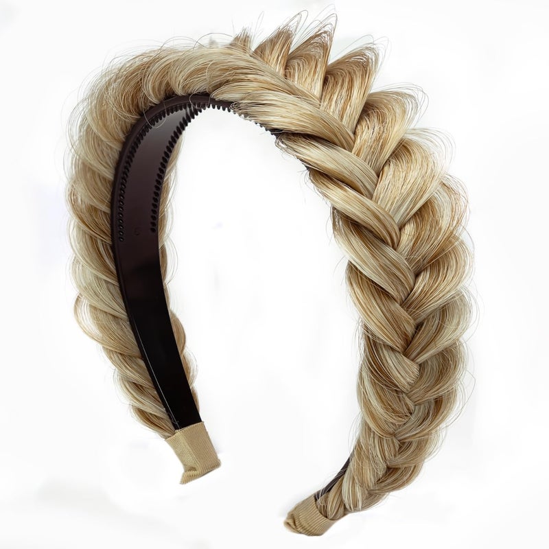 TOECWEGR Braided Headband WithTooth Wide Braid Messy Hair Hoop WomenFashion Hair Accessories (Light Golden Brown Mixed Bleach Blonde) - Image 3