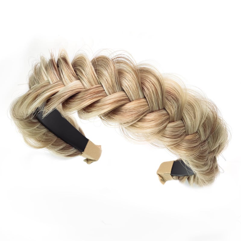 TOECWEGR Braided Headband WithTooth Wide Braid Messy Hair Hoop WomenFashion Hair Accessories (Light Golden Brown Mixed Bleach Blonde) - Image 4