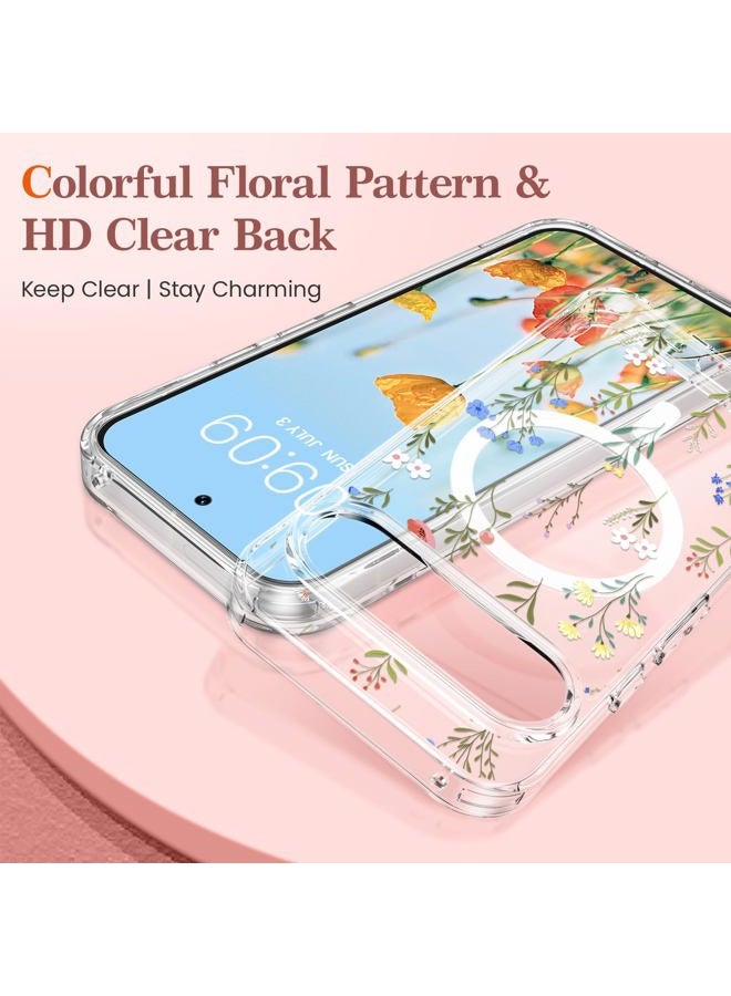 RALEAVO Case for Google Pixel 10/10 Pro, [Compatible with Magsafe] Magnetic Protective Shockproof Case with Floral Pattern, Silicone Clear Anti-Yellow Case for Pixel 10 Pro/10-Daisy - Image 2