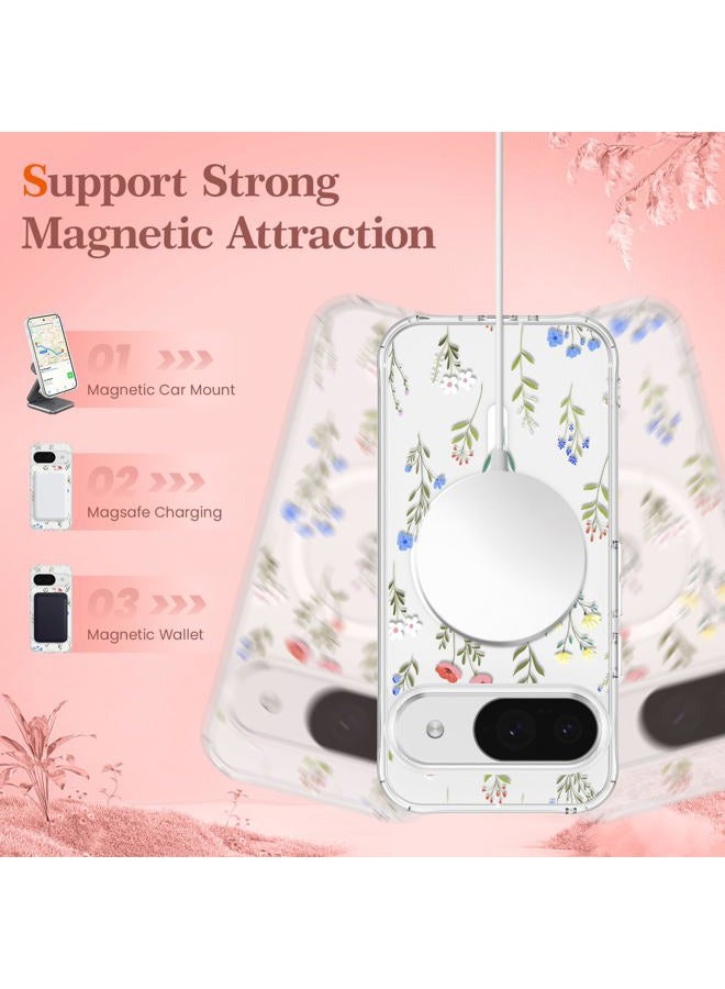 RALEAVO Case for Google Pixel 10/10 Pro, [Compatible with Magsafe] Magnetic Protective Shockproof Case with Floral Pattern, Silicone Clear Anti-Yellow Case for Pixel 10 Pro/10-Daisy - Image 5