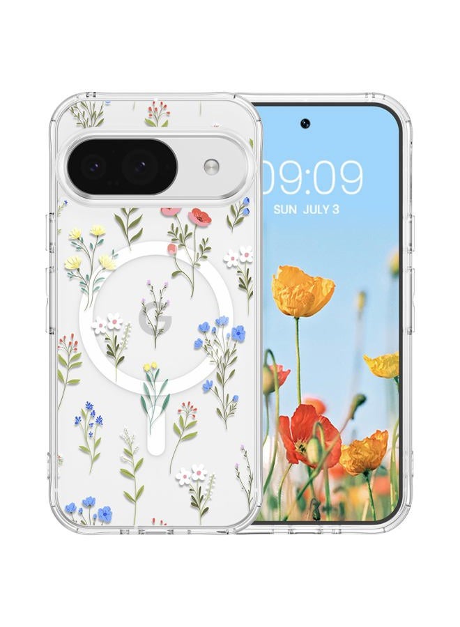 RALEAVO Case for Google Pixel 10/10 Pro, [Compatible with Magsafe] Magnetic Protective Shockproof Case with Floral Pattern, Silicone Clear Anti-Yellow Case for Pixel 10 Pro/10-Daisy - Image 1