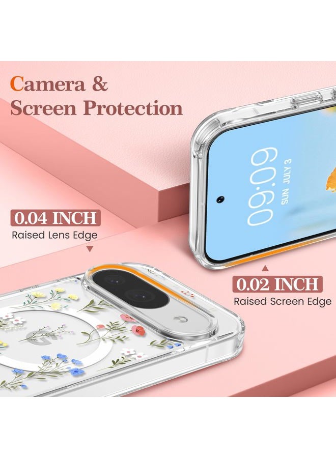 RALEAVO Case for Google Pixel 10/10 Pro, [Compatible with Magsafe] Magnetic Protective Shockproof Case with Floral Pattern, Silicone Clear Anti-Yellow Case for Pixel 10 Pro/10-Daisy - Image 3