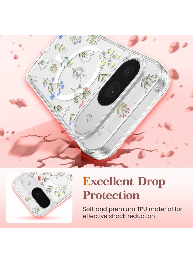 RALEAVO Case for Google Pixel 10/10 Pro, [Compatible with Magsafe] Magnetic Protective Shockproof Case with Floral Pattern, Silicone Clear Anti-Yellow Case for Pixel 10 Pro/10-Daisy - Image 4