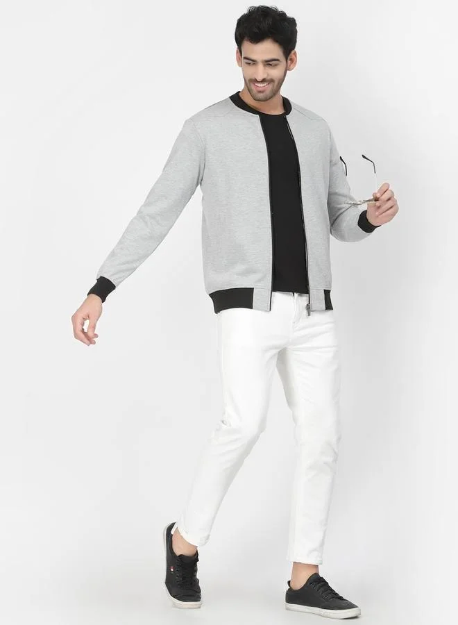PAUSE Men Grey Regular Fit Contrast Trim Jacket