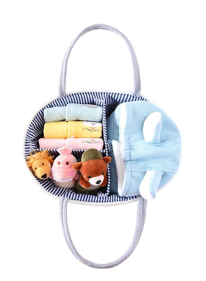 Cotton Rope Diaper Caddy Organizer Foldable And Portable Storage Basket Nursery New Born Baby Nappy Diaper Toy Books Storage Basket with Changeable Compartments(White+Grey)  - Image 3