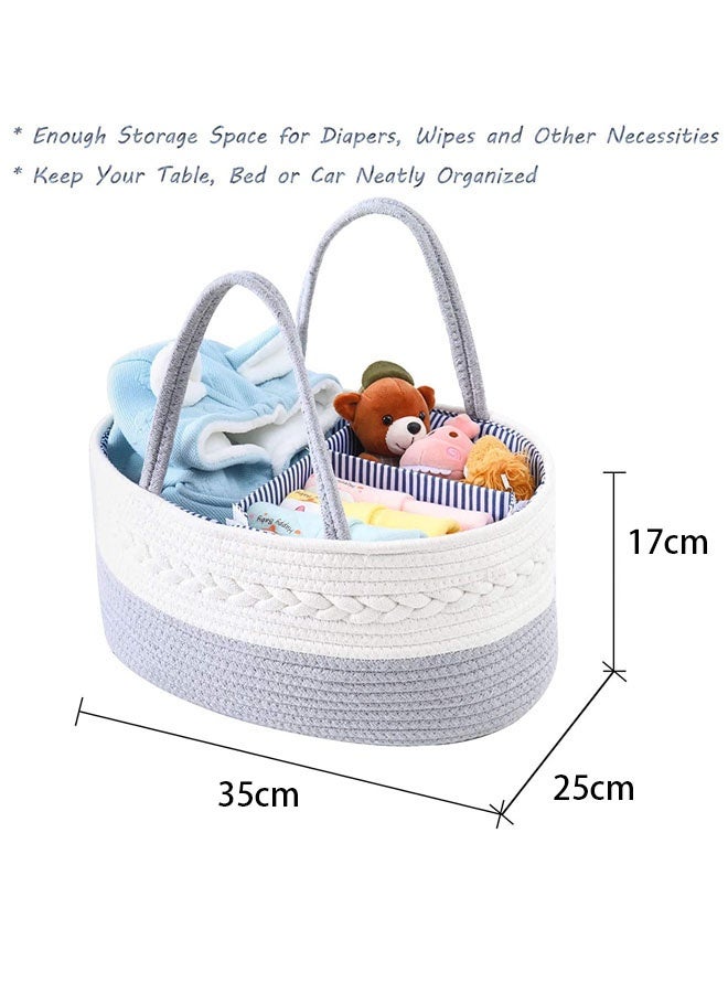 Cotton Rope Diaper Caddy Organizer Foldable And Portable Storage Basket Nursery New Born Baby Nappy Diaper Toy Books Storage Basket with Changeable Compartments(White+Grey)  - Image 5