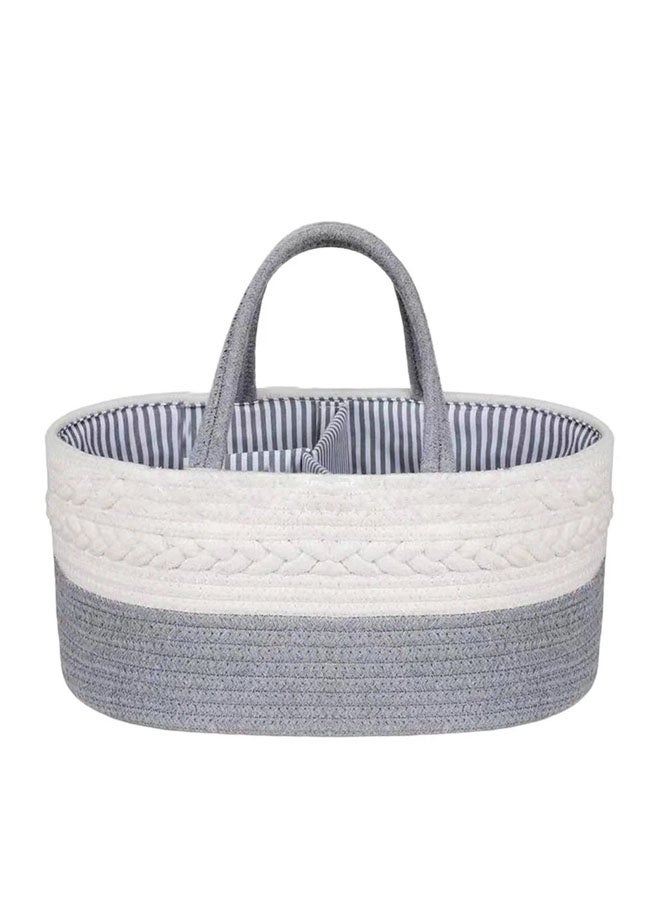 Cotton Rope Diaper Caddy Organizer Foldable And Portable Storage Basket Nursery New Born Baby Nappy Diaper Toy Books Storage Basket with Changeable Compartments(White+Grey)  - Image 1