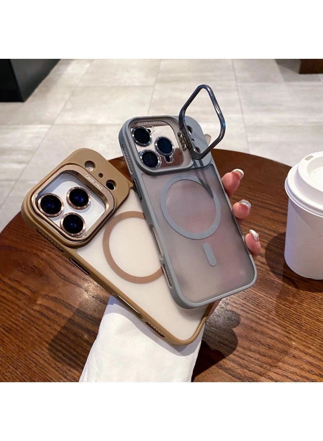 جراب iPhone 17 Pro Max شفاف غير لامع مع مسند مدمج قابل للتعديل، وغطاء هاتف مغناطيسي مقاوم للصدمات Mag-Safe لهاتف iPhone 17 Pro Max - Image 2