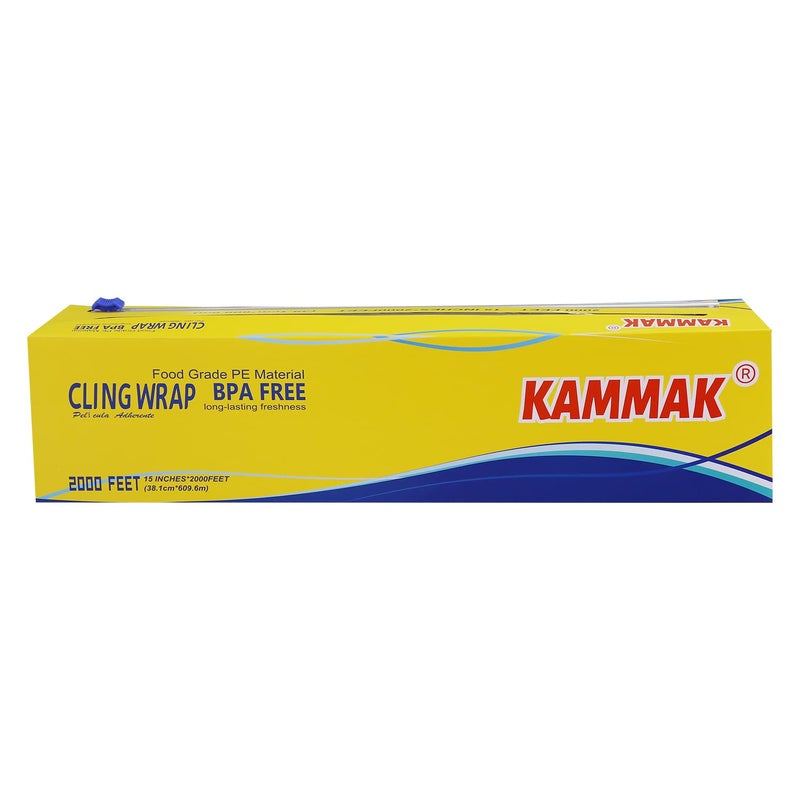 KAMMAK KAMMAK Plastic Wrap Food Cling Wrap with Slide Cutter 15 inch Restaurant Cling Film 2000 Ft Bulk Roll Refillable Food Service Cling Wrap Dispenser Quick Cut AntiFog Cling Film for Kitchen 