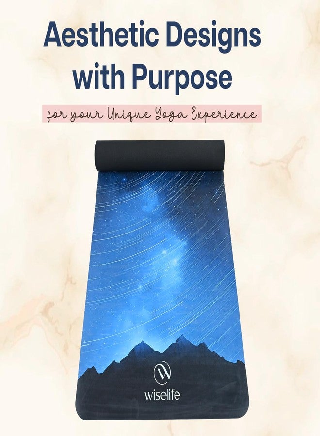 الحكمة والحياة بساط يوغا من مطاط البولي يوريثان الطبيعي من وايز لايف | مقاس كبير جدًا وعريض للغاية | مانع للانزلاق | مزود بحزام حمل - مثالي لليوغا والتمارين الرياضية (لون السماء الليلية - 6 مم) - Image 2