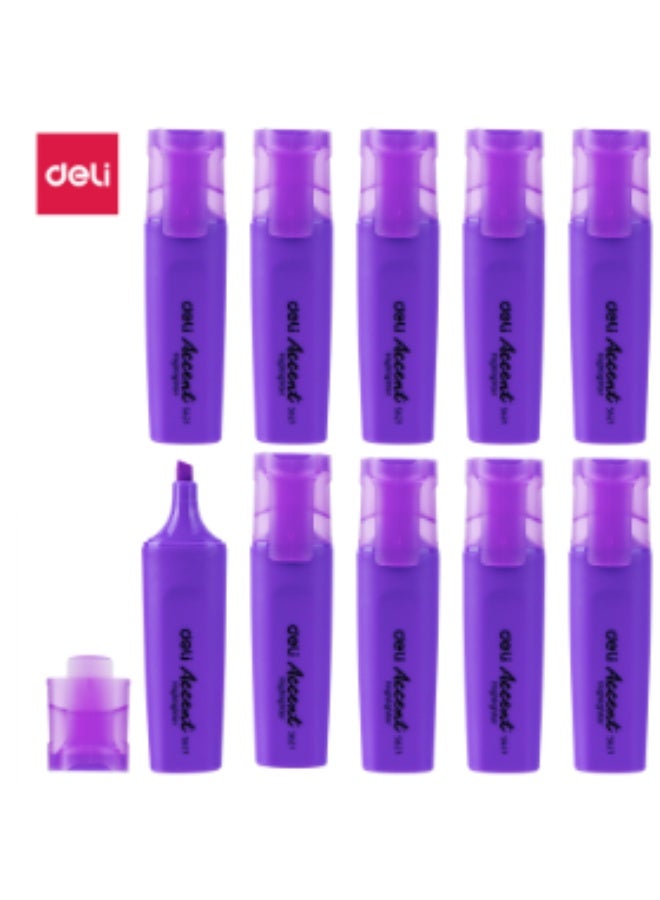 Deli ES621 Purple Highlighter â€“ Chisel Tip (1-5mm) | Bright Fluorescent Ink | Quick-Dry, Fade-Resistant & Non-Toxic-10 Pieces