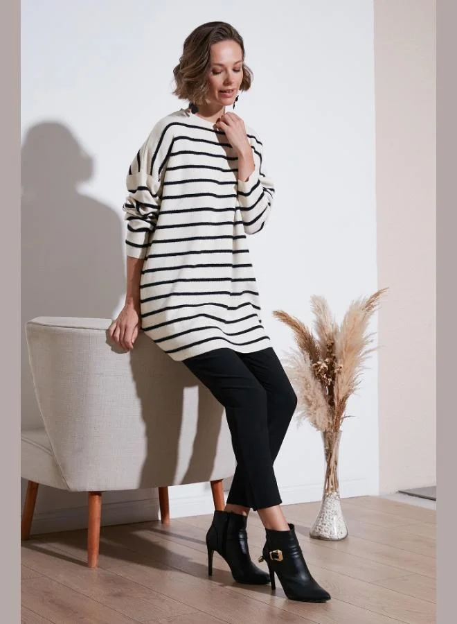 Lela Lela Modest Crew Neck Striped Knitwear Sweater Women's SWEATER 4616161