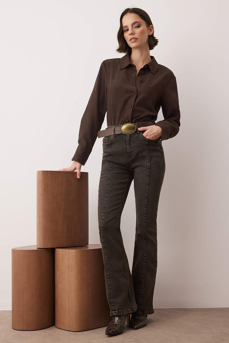 trendyol High Waist Stitching Detail Flare Jeans - Image 2