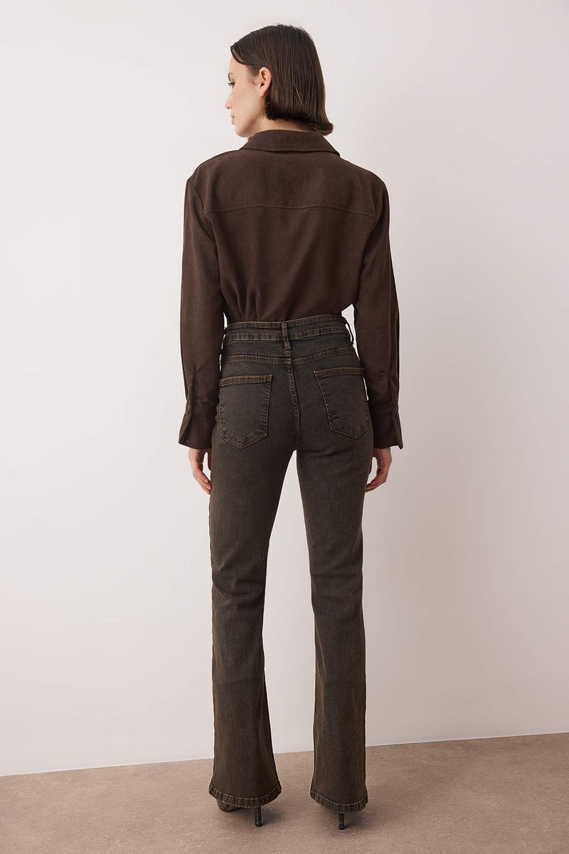 trendyol High Waist Stitching Detail Flare Jeans - Image 4