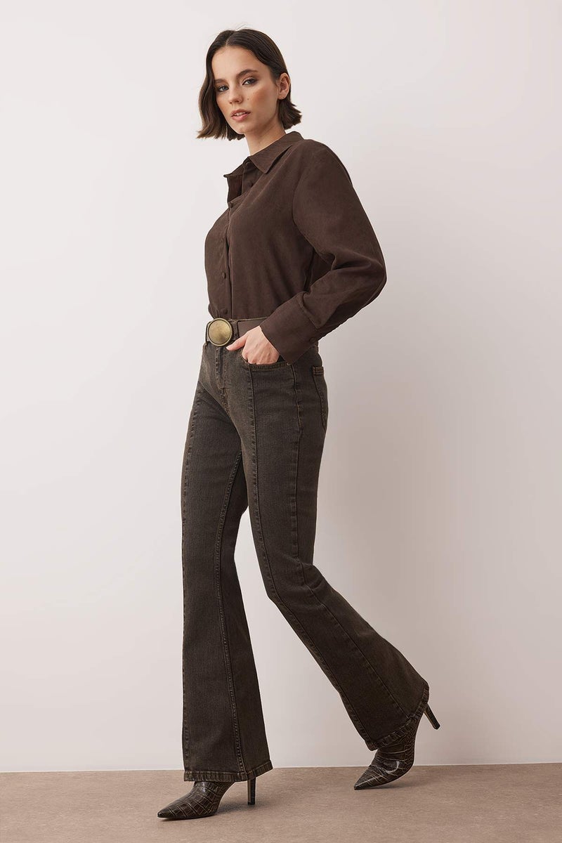 trendyol High Waist Stitching Detail Flare Jeans - Image 1