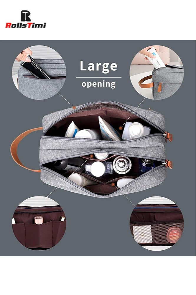 RollsTimi  Toiletry Bag for Men, Portable Travel Toiletry Bag, Hanging Dopp Kit, Water Resistant Shaving Bag with Large Capacity, Travel-Size Accessories, Grey - Image 5