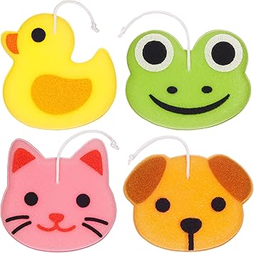 BRUBAKER Set of 4 Bath Sponge Shower Sponge Animals 09 oz 25 g Soap Sponge for Children and Adults Duck Frog Dog and Cat Bath Ball Body Cleansing Sponge Wash Sponge incl Gift Box - Image 1