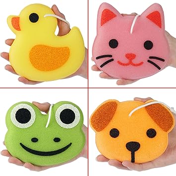 BRUBAKER Set of 4 Bath Sponge Shower Sponge Animals 09 oz 25 g Soap Sponge for Children and Adults Duck Frog Dog and Cat Bath Ball Body Cleansing Sponge Wash Sponge incl Gift Box - Image 5