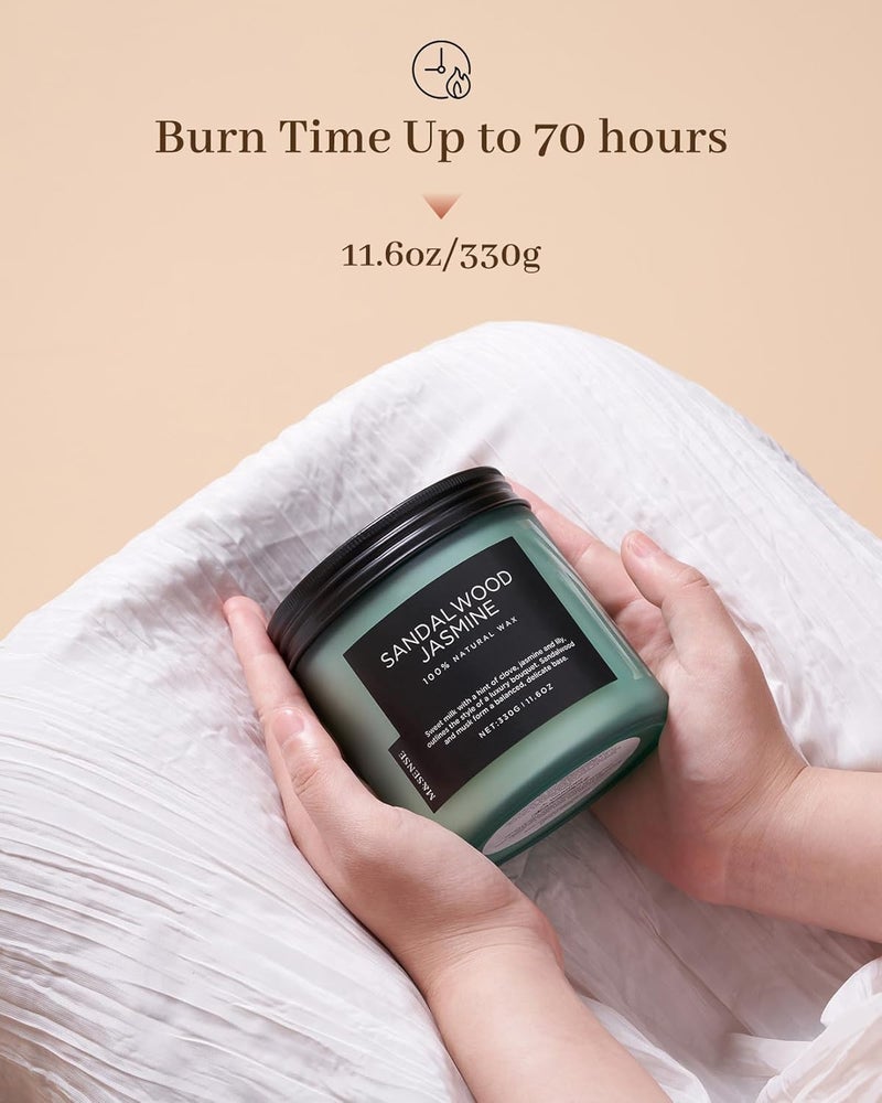M&SENSE Sandalwood Jasmine Scented Candle, 11.6oz 2 Cotton Wick Home Decor Gift for Relaxation, 70 Hours Burn Time Clean Non-Toxic, Natural Soy Wax for Bathroom Bedroom - Image 4