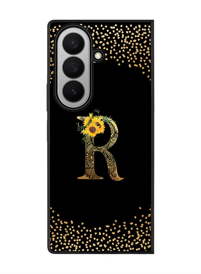 For Samsung Galaxy Z Fold7 Case,Slim fit Camera Protection, Shockproof Thin Phone cover  - Custom Floral Monogram - R ( Black )