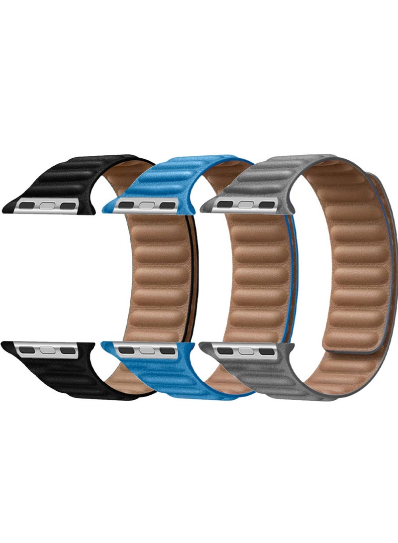 CATANES 3 Packs Replacement Band for Apple Watch Band 38mm 40mm 41mm (42mm Series 10) – Leather Link Strap Magnetic Loop Adjustable Bracelet - Image 1