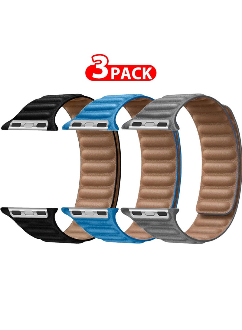 CATANES 3 Packs Replacement Band for Apple Watch Band 38mm 40mm 41mm (42mm Series 10) – Leather Link Strap Magnetic Loop Adjustable Bracelet - Image 2
