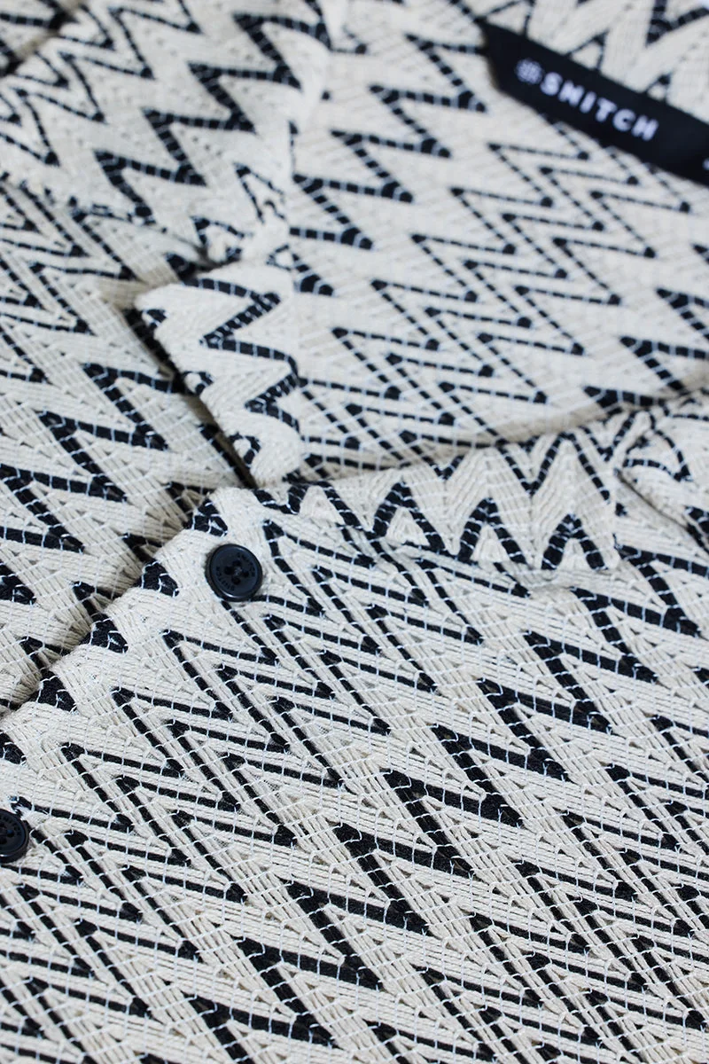 سنيتش White Stripes Oversized Fit Crochet Shirt