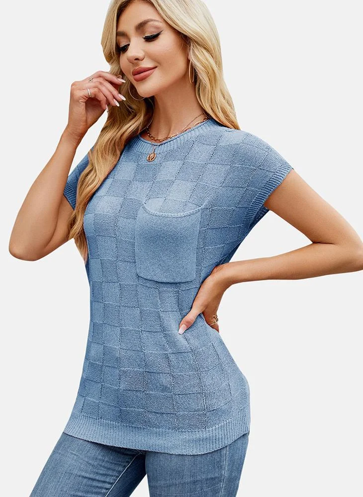 YUNIQEE Blue Round Neck Printed Top