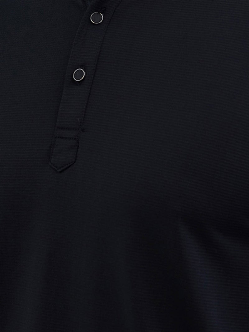 STATUS QUO Solid Henley Neck Regular Fit Black T-shirt - Image 4