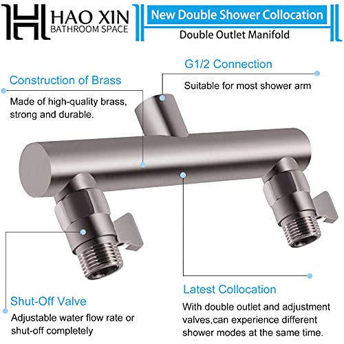 HAOXIN Shower Head Manifold with Double Outlet and Shut Off Valves for Dual Sprayer Showering System,Can Connect Two Showerheads,Brushed Nickel,STN02 - Image 4