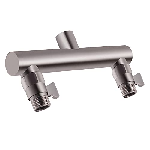 HAOXIN Shower Head Manifold with Double Outlet and Shut Off Valves for Dual Sprayer Showering System,Can Connect Two Showerheads,Brushed Nickel,STN02 - Image 1
