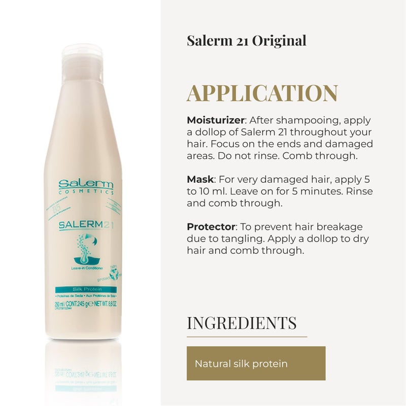 Salerm ساليرم - بلسم شعر فوري 21 بروتين حرير - 250 مل - بلسم يُترك أو يُشطف - مع بروتينات حرير - واقي حراري ومرطب - Image 4