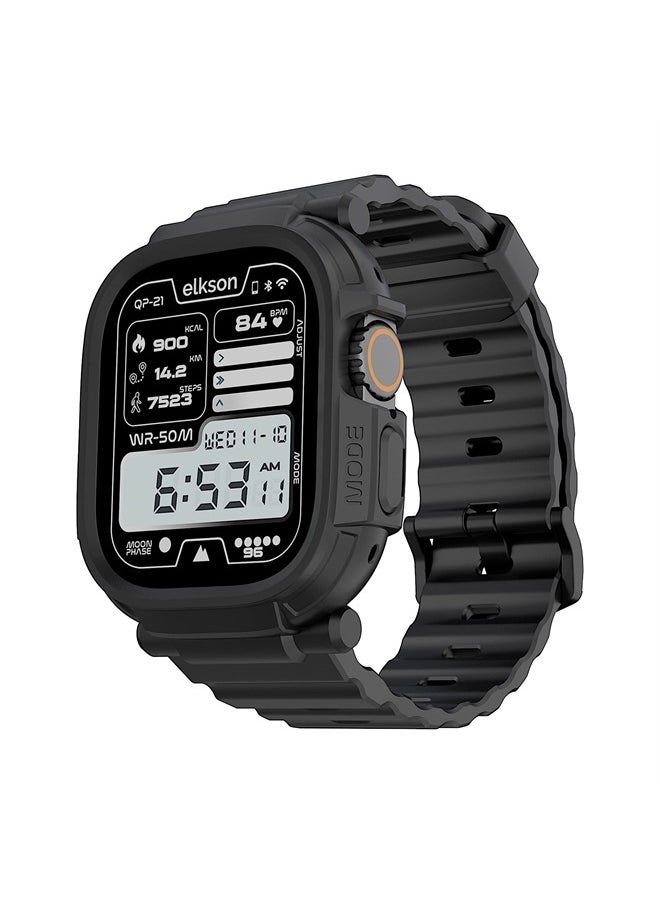 elkson - Compatible with Apple Watch Ultra Bumper Case Band 49mm Screen Protector Tempered Glass, Quattro Pro 2.0 Series Rugged for iWatch, Military Grade Durable Protective Cover, Shock Proof, Black - Image 1