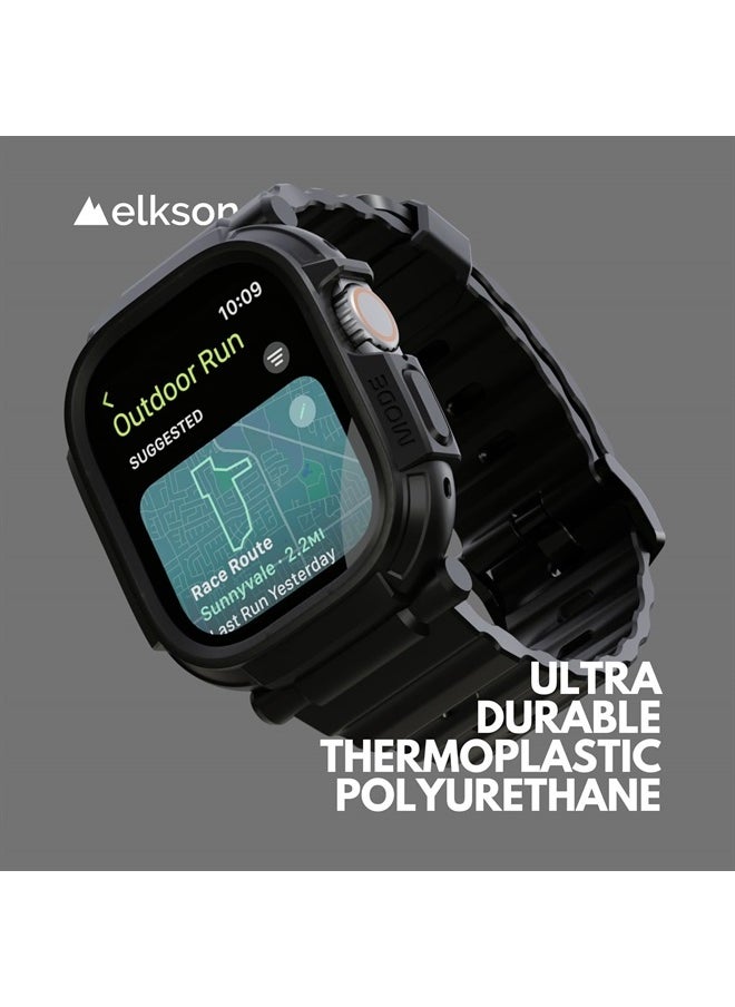 elkson - Compatible with Apple Watch Ultra Bumper Case Band 49mm Screen Protector Tempered Glass, Quattro Pro 2.0 Series Rugged for iWatch, Military Grade Durable Protective Cover, Shock Proof, Black - Image 1