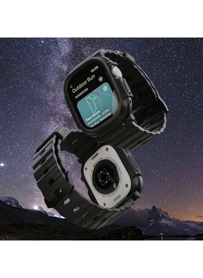 elkson - Compatible with Apple Watch Ultra Bumper Case Band 49mm Screen Protector Tempered Glass, Quattro Pro 2.0 Series Rugged for iWatch, Military Grade Durable Protective Cover, Shock Proof, Black - Image 1
