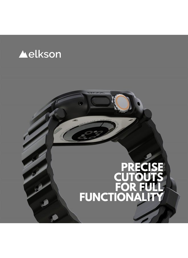 elkson - Compatible with Apple Watch Ultra Bumper Case Band 49mm Screen Protector Tempered Glass, Quattro Pro 2.0 Series Rugged for iWatch, Military Grade Durable Protective Cover, Shock Proof, Black - Image 1