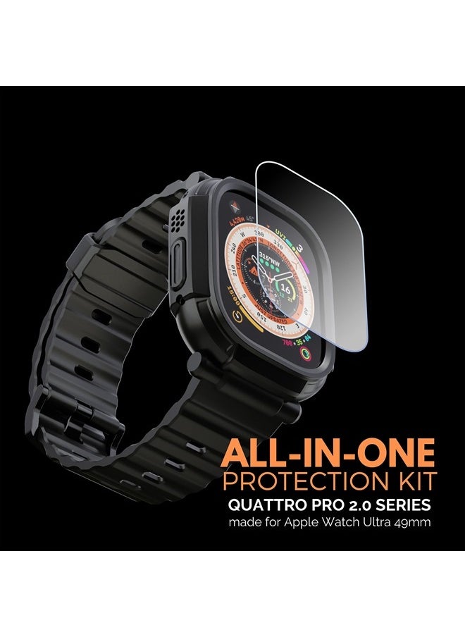 elkson - Compatible with Apple Watch Ultra Bumper Case Band 49mm Screen Protector Tempered Glass, Quattro Pro 2.0 Series Rugged for iWatch, Military Grade Durable Protective Cover, Shock Proof, Black - Image 1