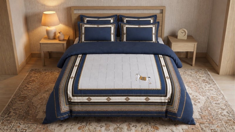 HOMETOPIA King Size 6 Piece Bedding Set Designer Hand Drawn Print Comforter Set Cooling Breathable Soft Stretch Fabric Luxury Duvet Set for AC Room - Image 1