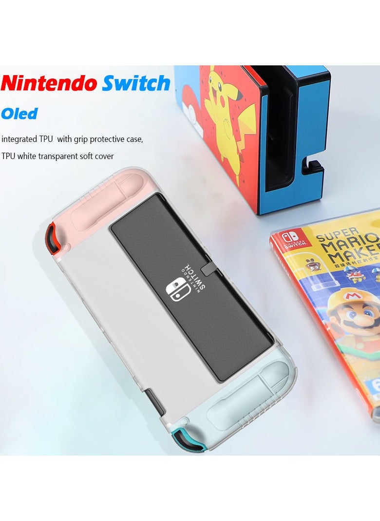 Samu Nintendo Switch Oled Integrated TPU With Grip Protective Case, TPU White Tansparent Soft Cover  - Image 1