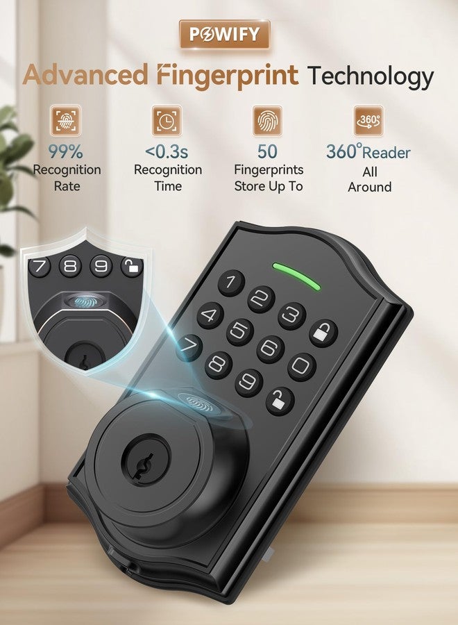 POWIFY Keyless Entry Door Lock with Handle,Fingerprint Smart Front Door Lock Set,APP Control, Electronic Keypad Deadbolt with Lever Handle, Anti-Peeping, Auto Lock, Easy Install, Black - Image 3