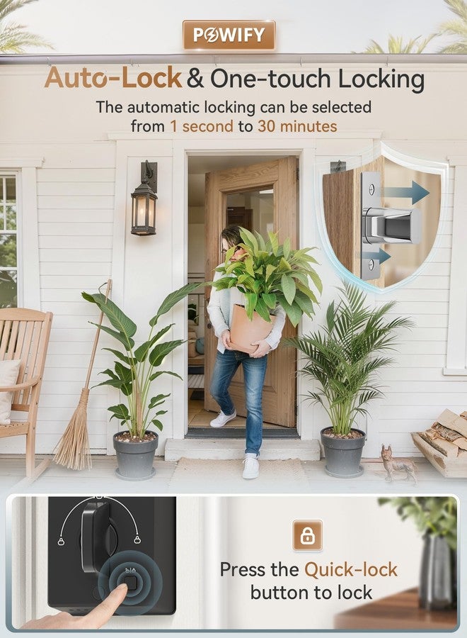 POWIFY Keyless Entry Door Lock with Handle,Fingerprint Smart Front Door Lock Set,APP Control, Electronic Keypad Deadbolt with Lever Handle, Anti-Peeping, Auto Lock, Easy Install, Black - Image 4
