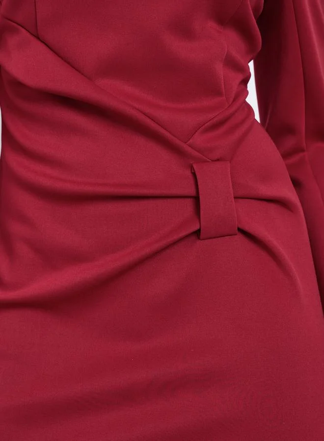 Styli Red Midi Dress with Metal Ring Accent