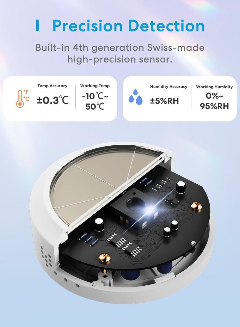 Meross WiFi Hygrometer Indoor Thermometer, Smart Temperature and Humidity Meter with Solar Energy Supply - Image 5