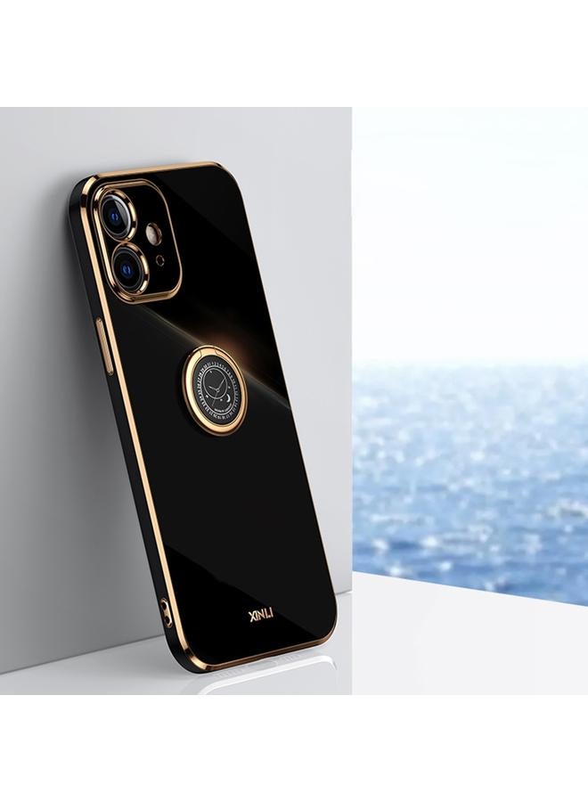 The Bros Case For iPhone 12 mini Straight Edge 6D Electroplate TPU Phone Case with Ring Holder