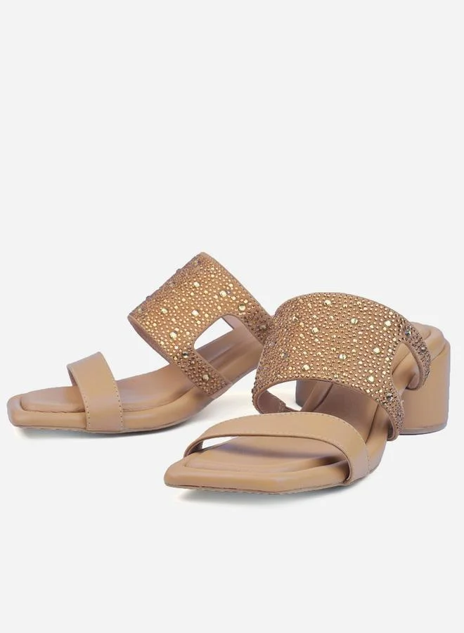 Take Two Rhinestone Embellished Block Heel Sandals By Heel Your Sole